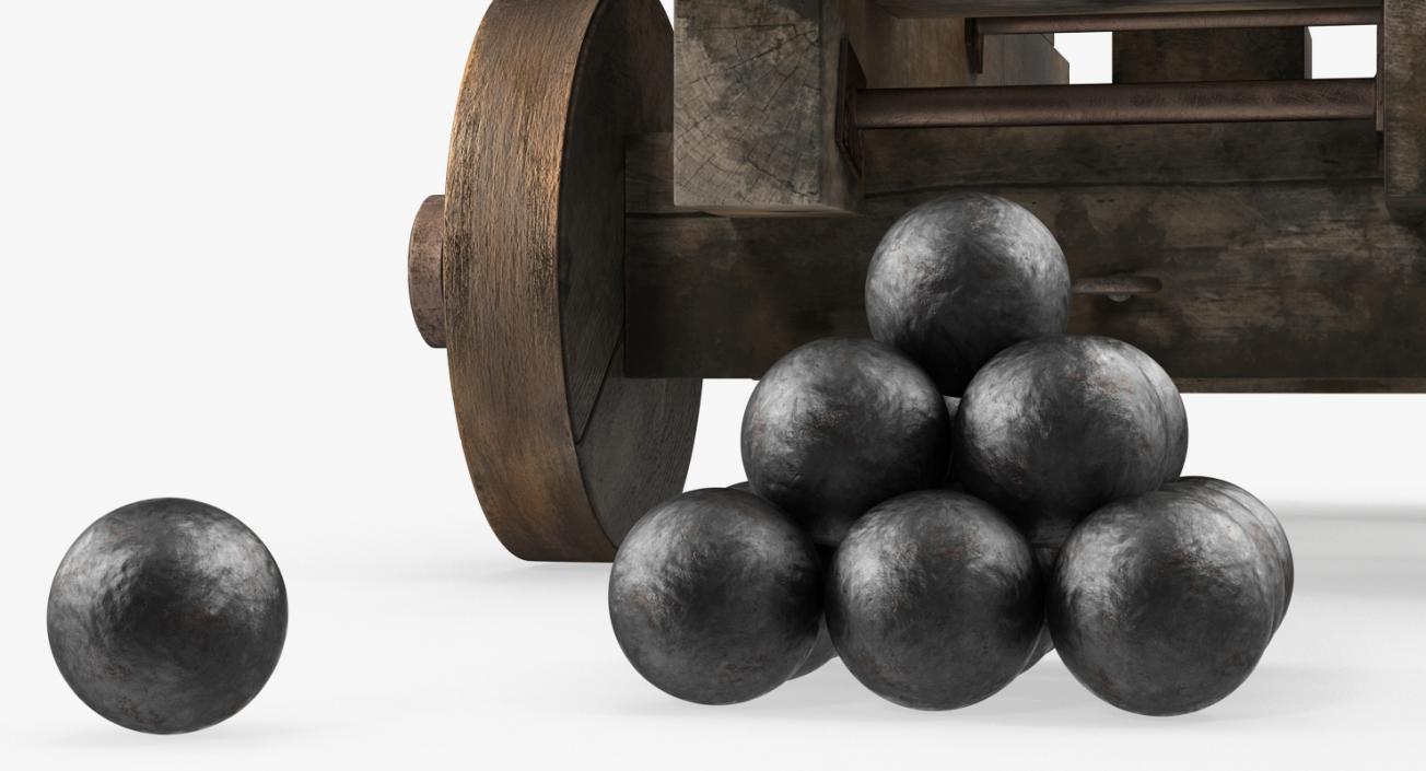 3D Old Ship Cannon with Balls