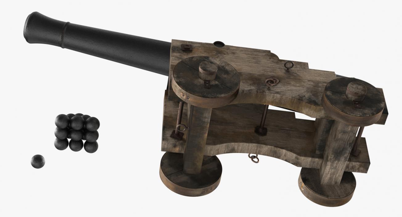 3D Old Ship Cannon with Balls