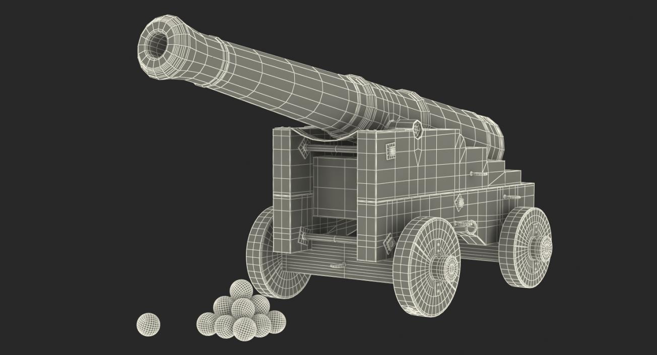 3D Old Ship Cannon with Balls