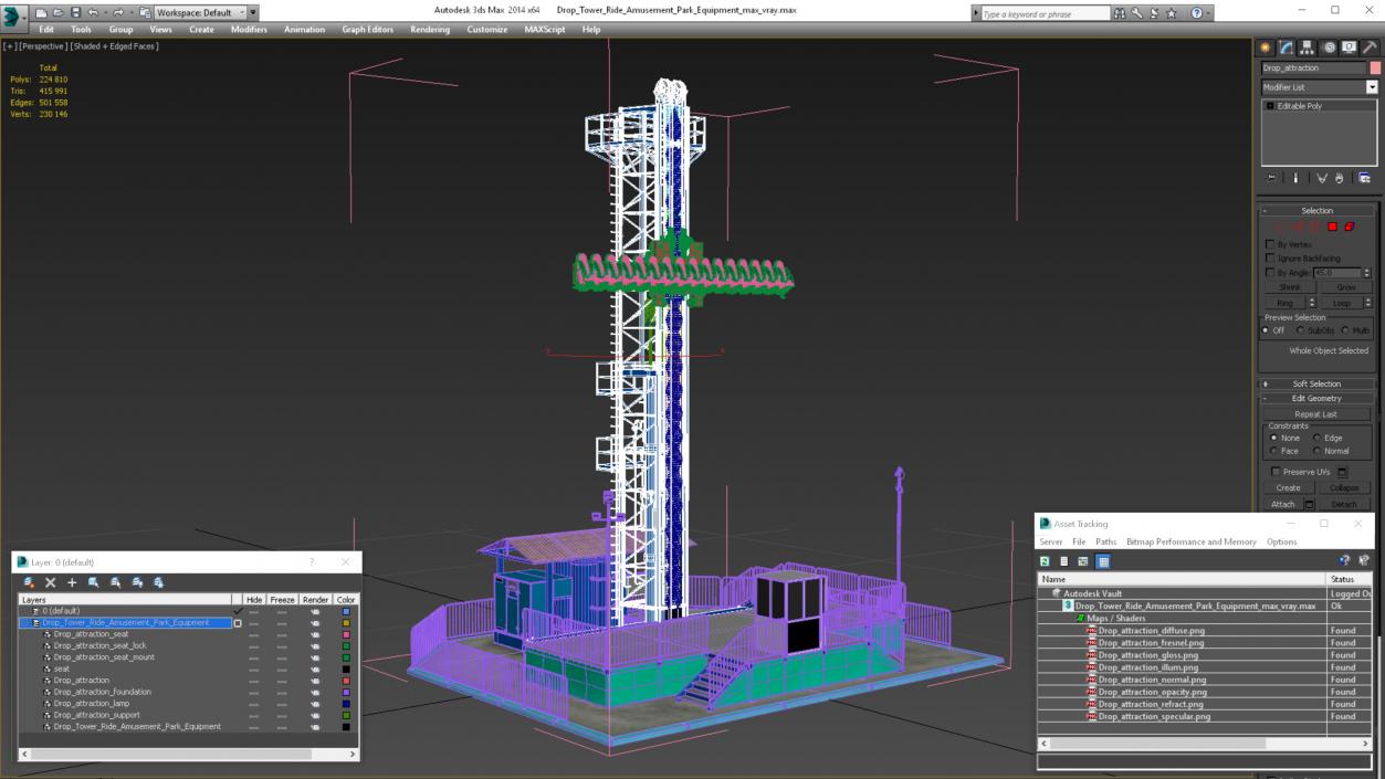 3D model Drop Tower Ride Amusement Park Equipment