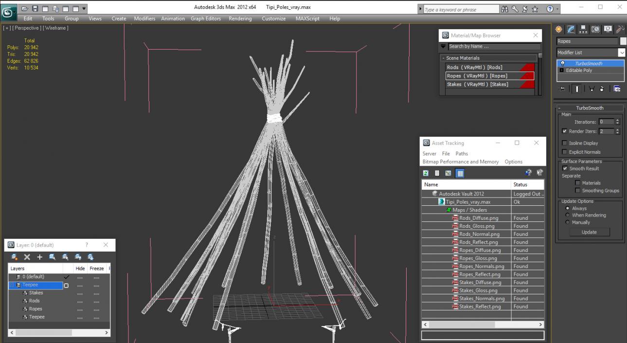 3D model Tipi Poles