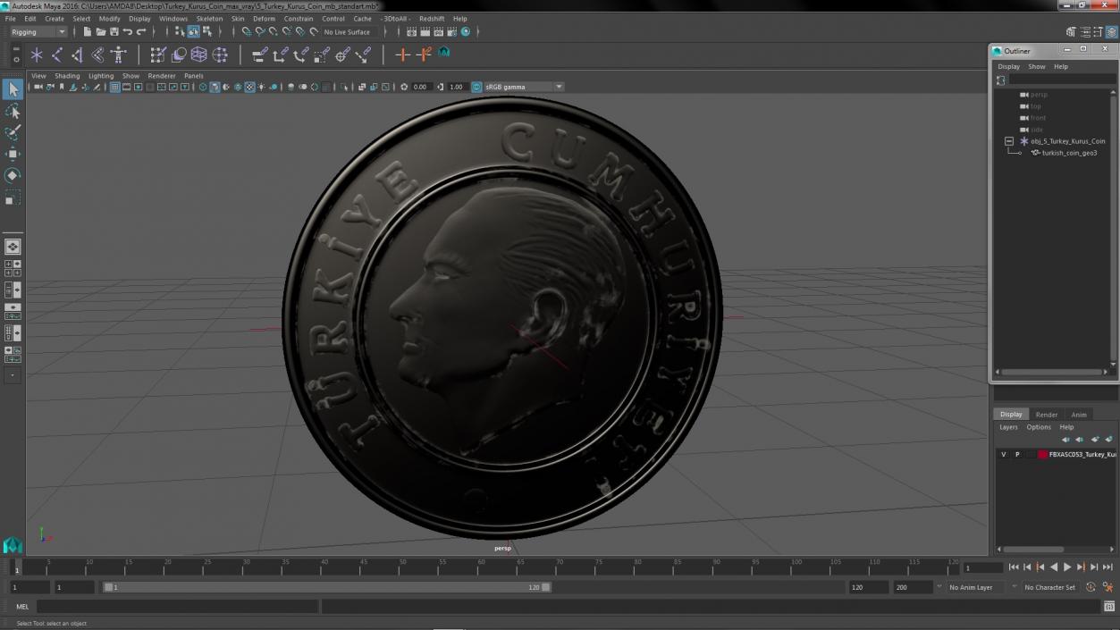 5 Turkey Kurus Coin 3D model