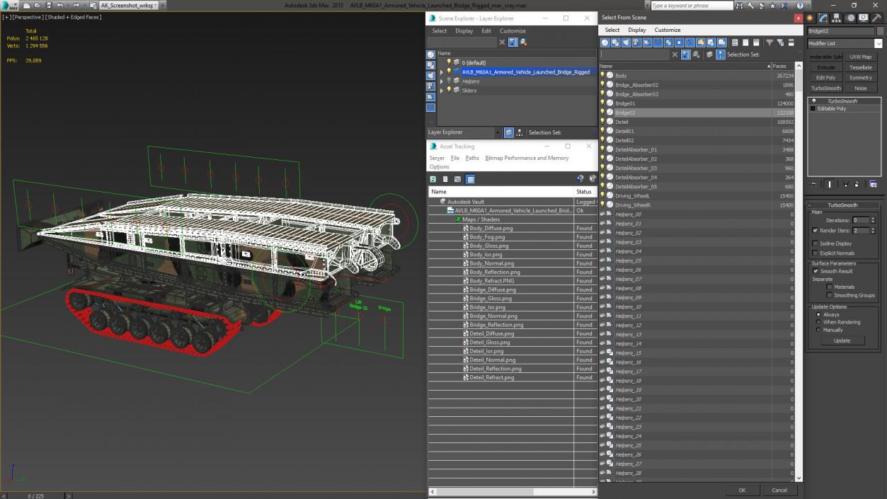 AVLB M60A1 Armored Vehicle Launched Bridge Rigged 3D model