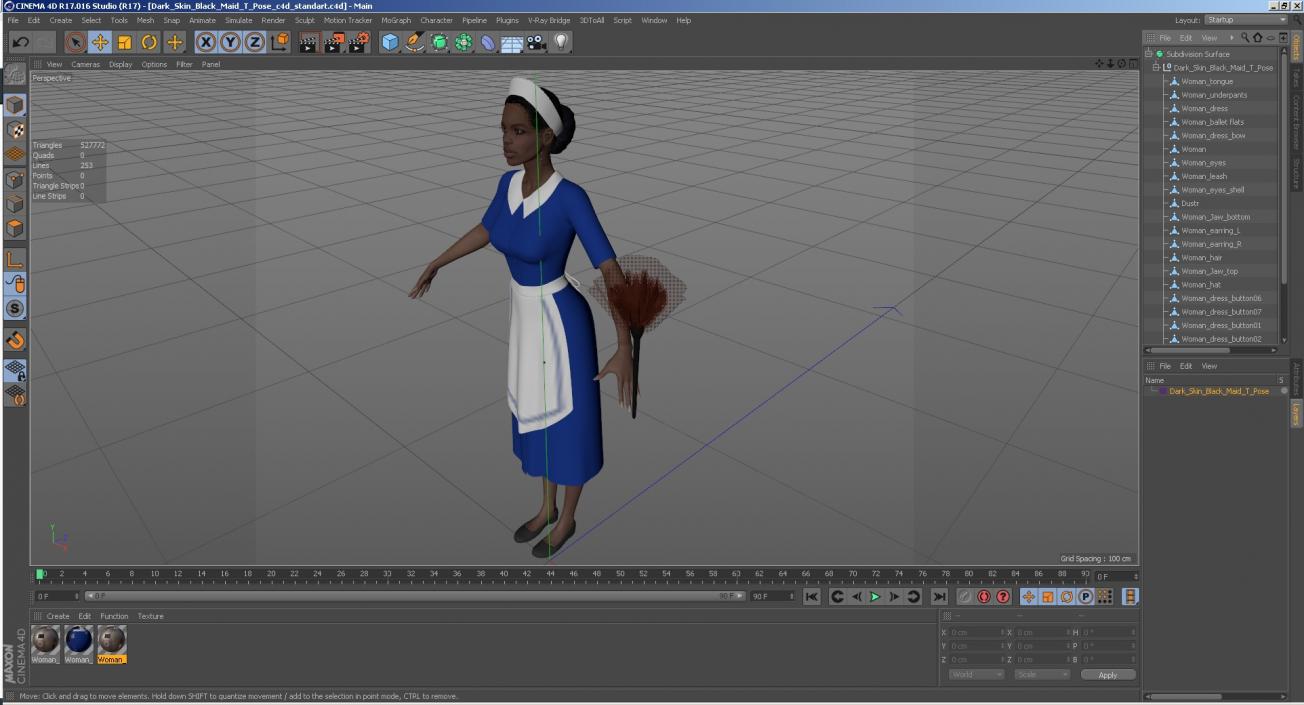 Dark Skin Black Maid T Pose 3D