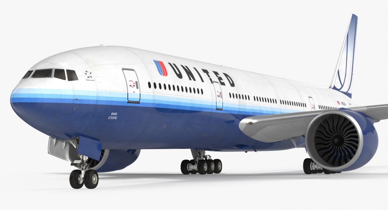 Boeing 777-200 United Airlines Rigged 3D