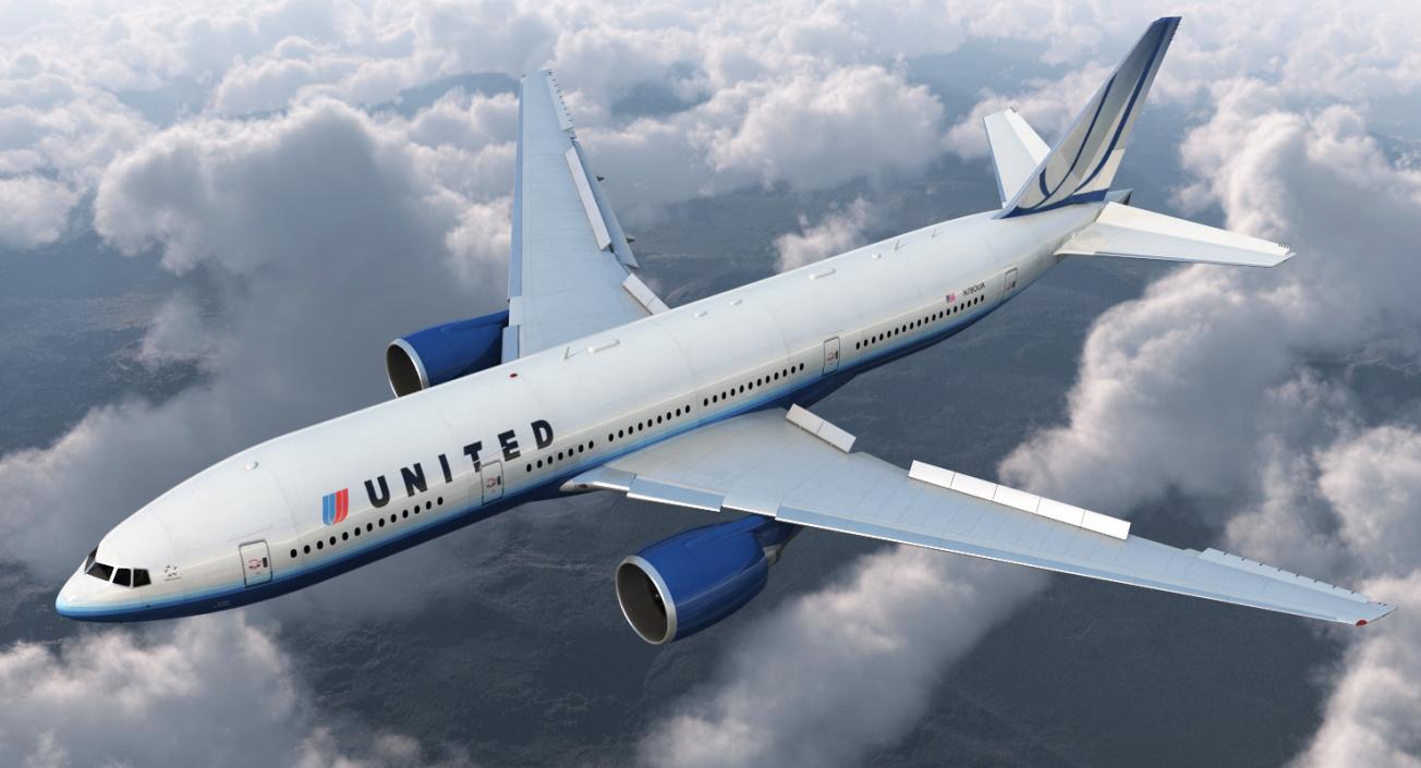 Boeing 777-200 United Airlines Rigged 3D