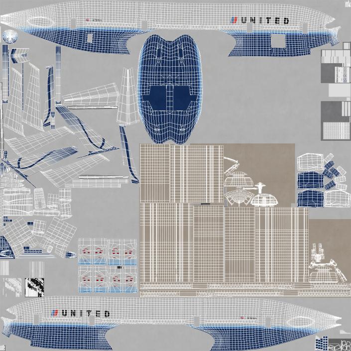 Boeing 777-200 United Airlines Rigged 3D