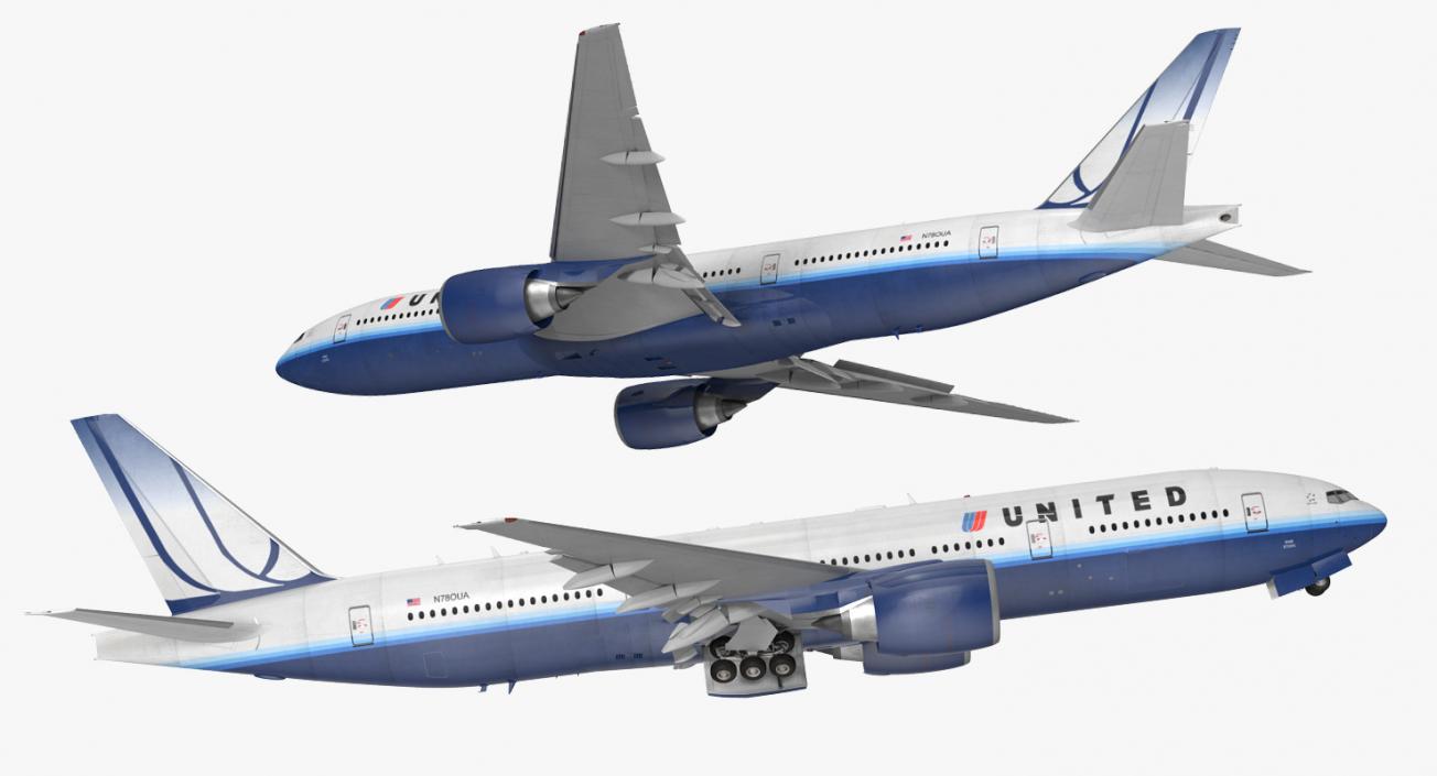 Boeing 777-200 United Airlines Rigged 3D