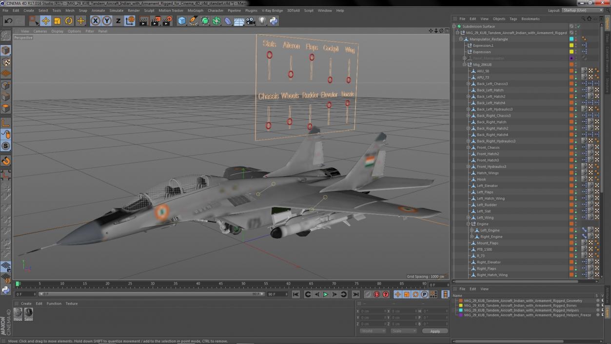 3D MiG 29 KUB Tandem Aircraft Indian with Armament Rigged for Cinema 4D model