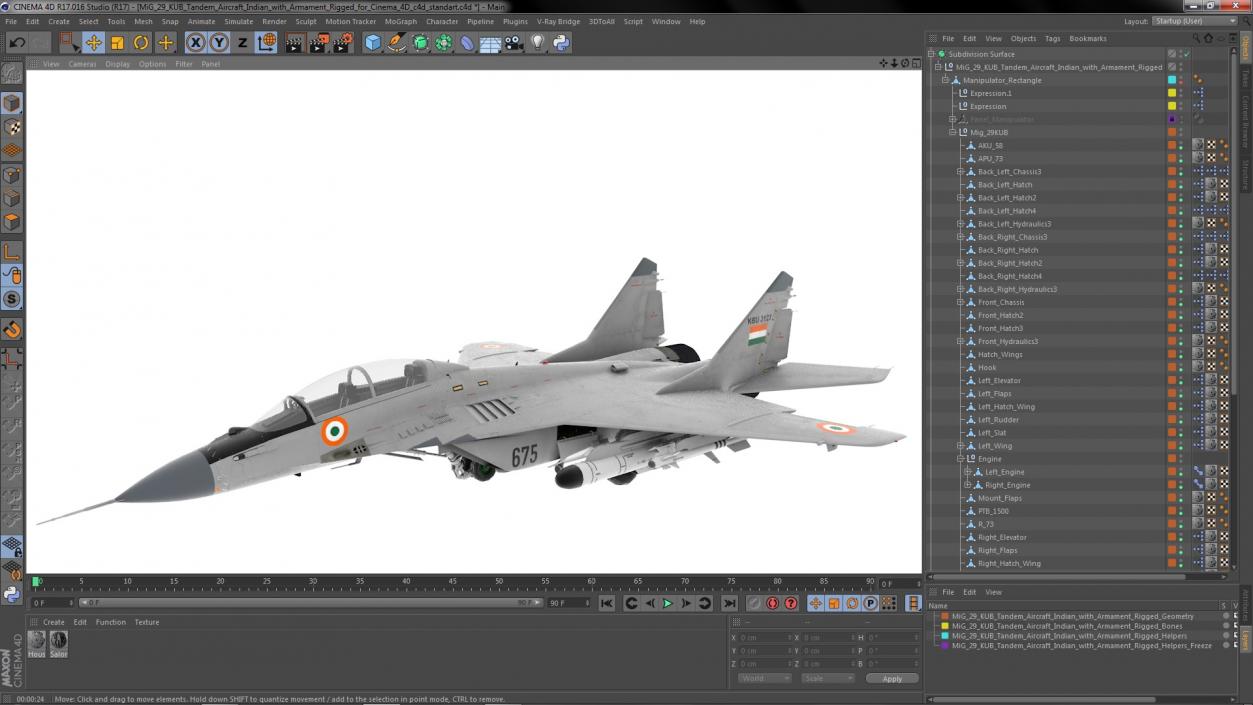 3D MiG 29 KUB Tandem Aircraft Indian with Armament Rigged for Cinema 4D model