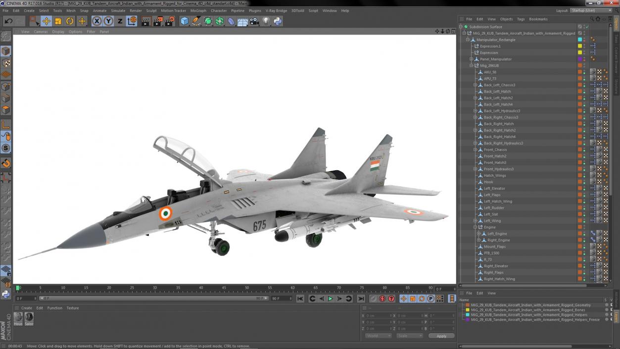 3D MiG 29 KUB Tandem Aircraft Indian with Armament Rigged for Cinema 4D model