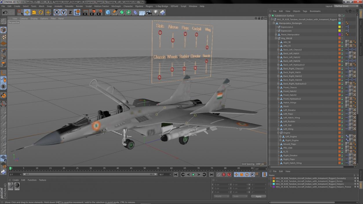 3D MiG 29 KUB Tandem Aircraft Indian with Armament Rigged for Cinema 4D model