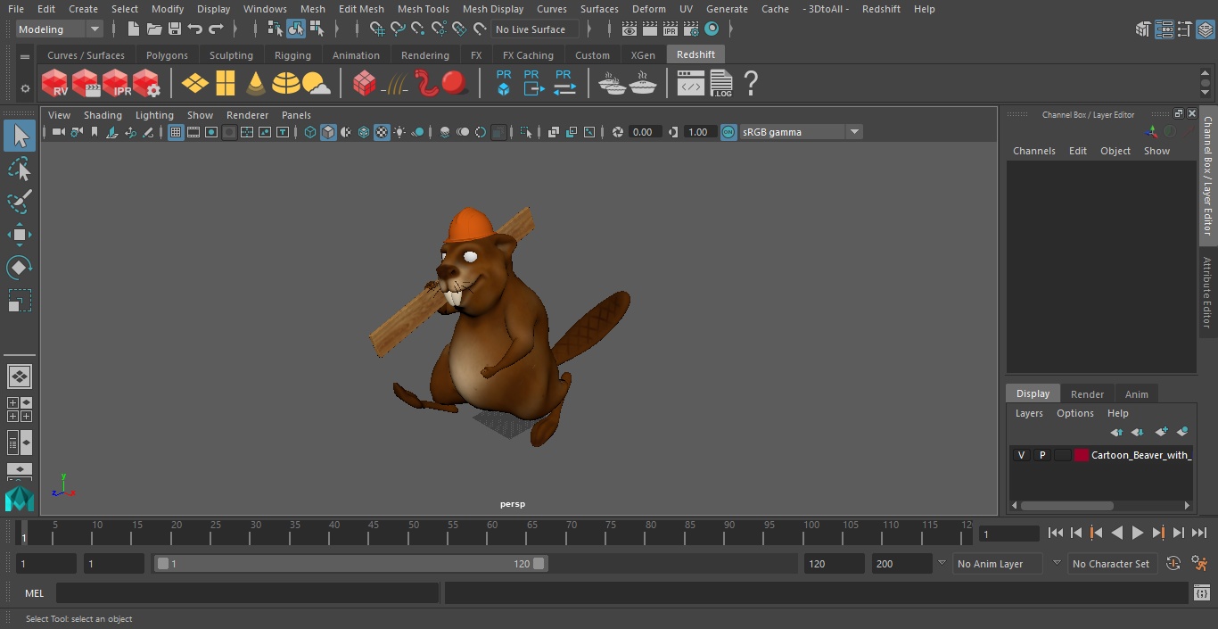 3D model Cartoon Beaver with Plank