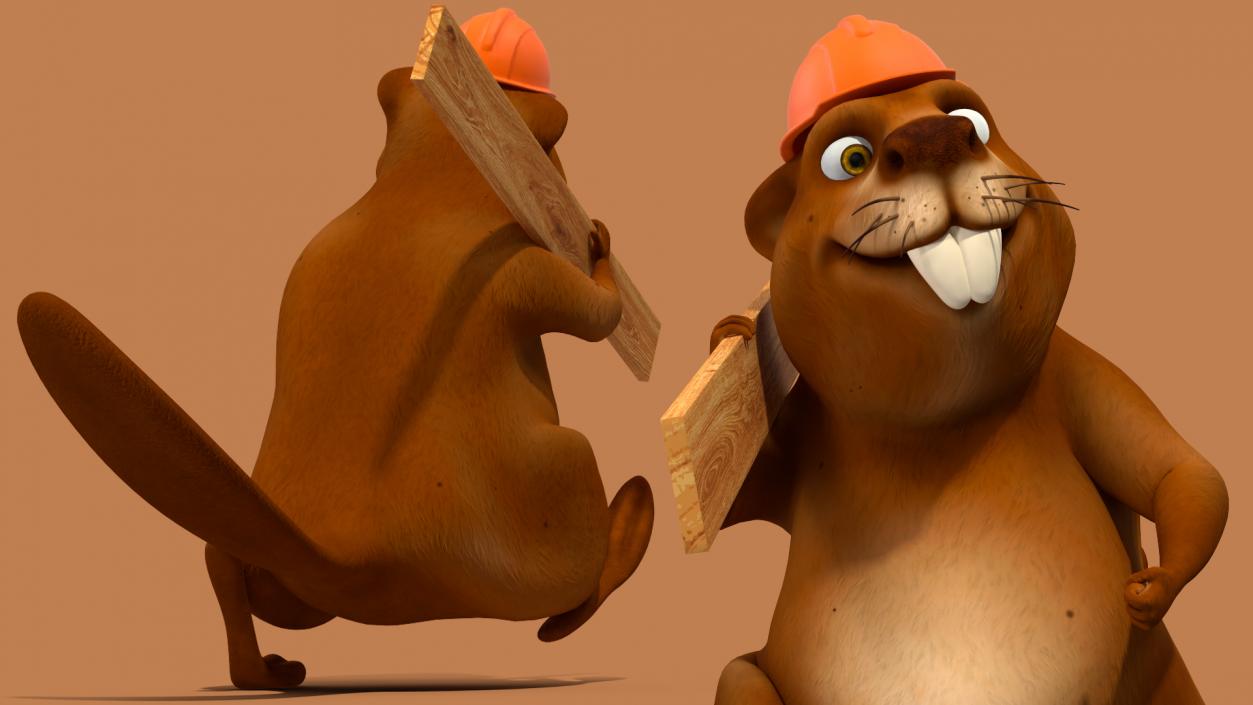 3D model Cartoon Beaver with Plank