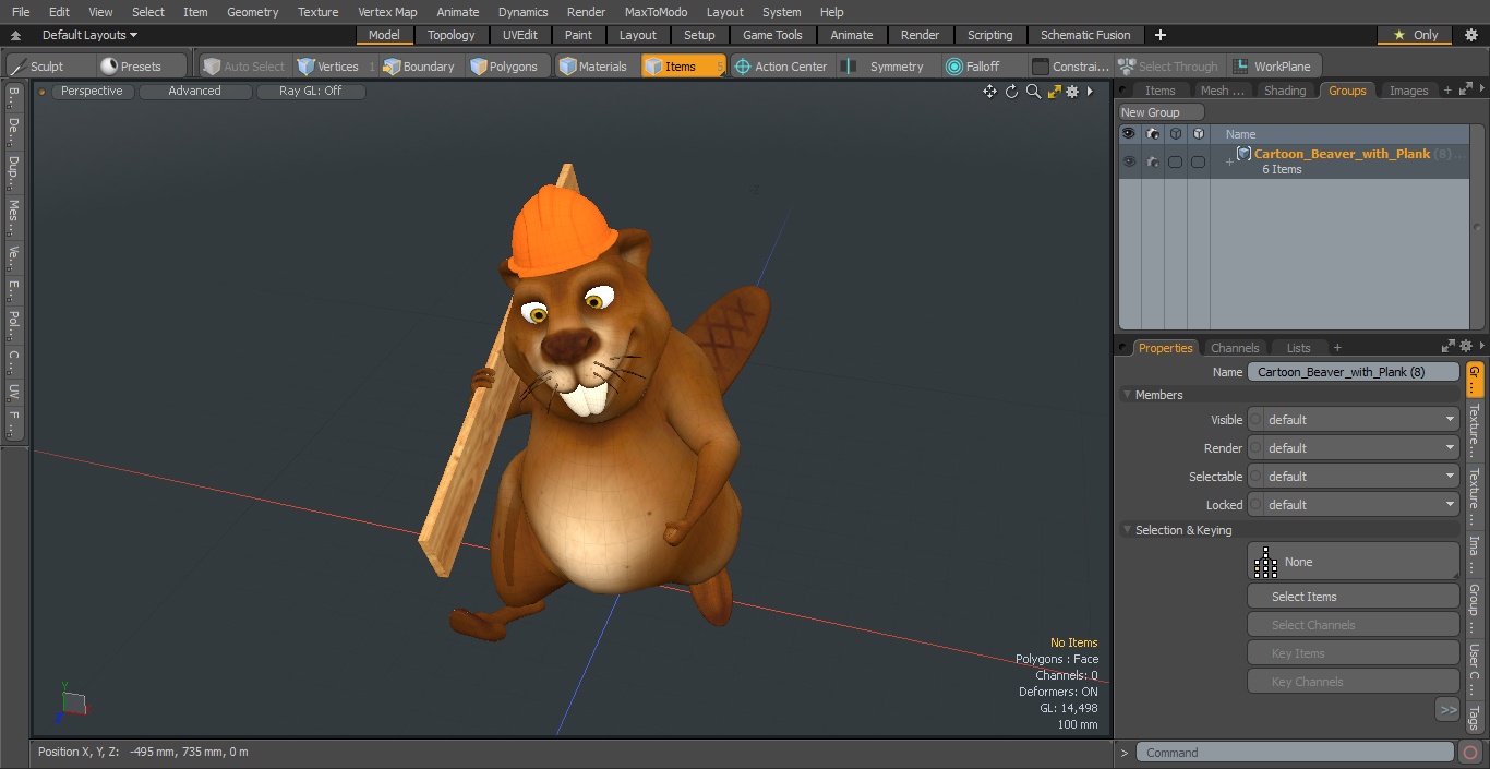 3D model Cartoon Beaver with Plank