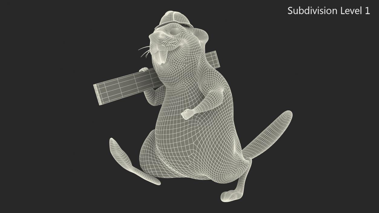 3D model Cartoon Beaver with Plank