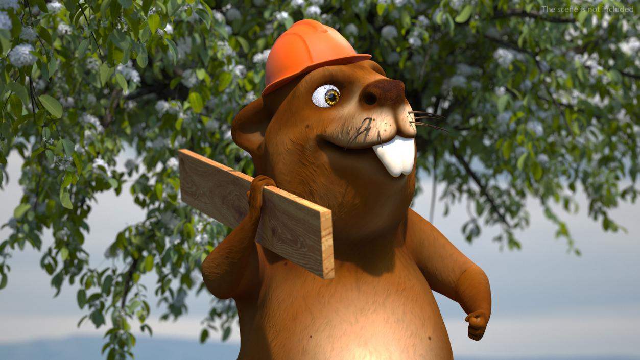 3D model Cartoon Beaver with Plank