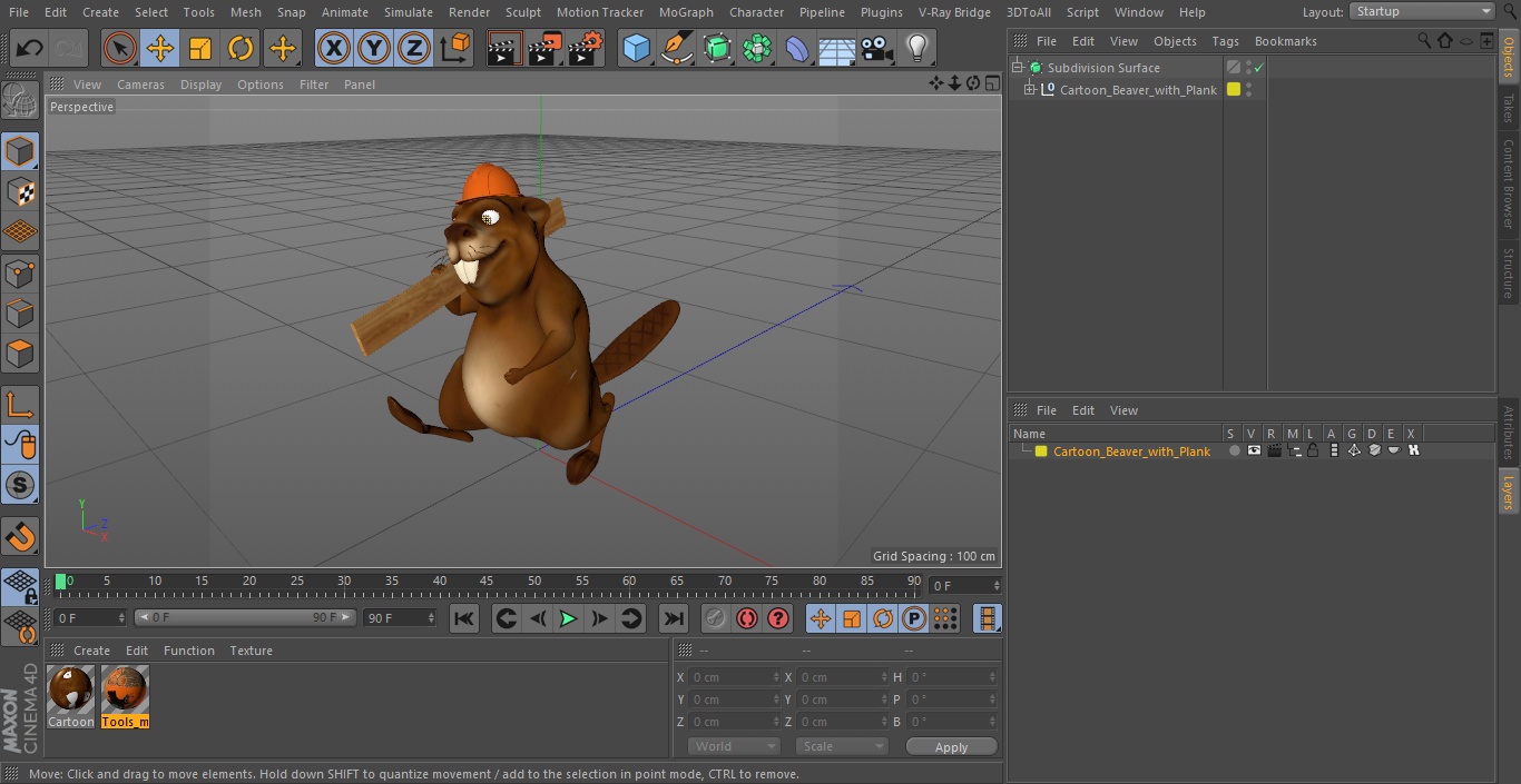 3D model Cartoon Beaver with Plank