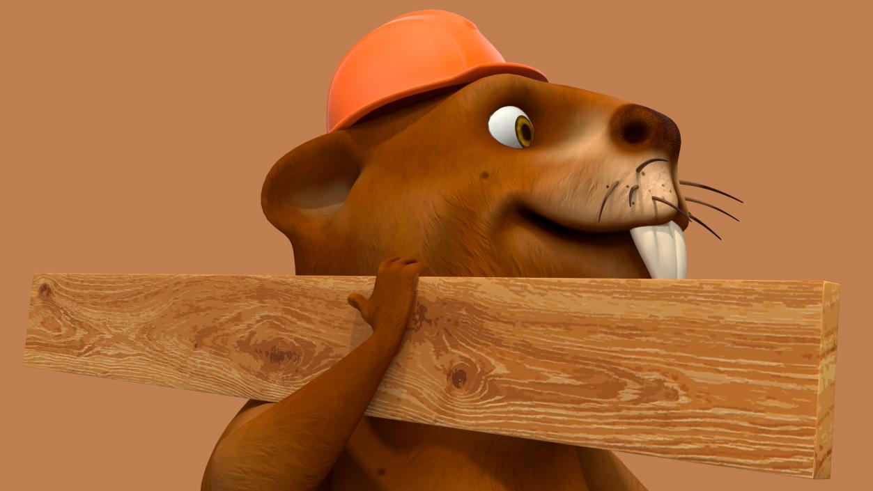 3D model Cartoon Beaver with Plank