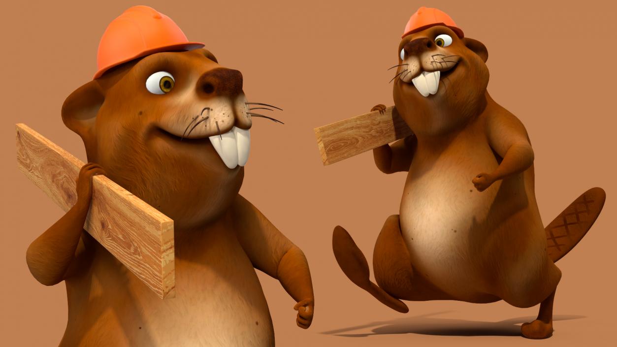 3D model Cartoon Beaver with Plank