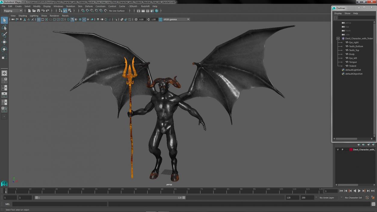 3D Devil Character with Trident Neutral Pose