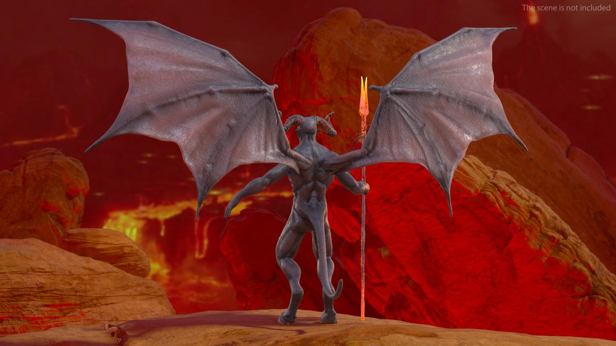 3D Devil Character with Trident Neutral Pose