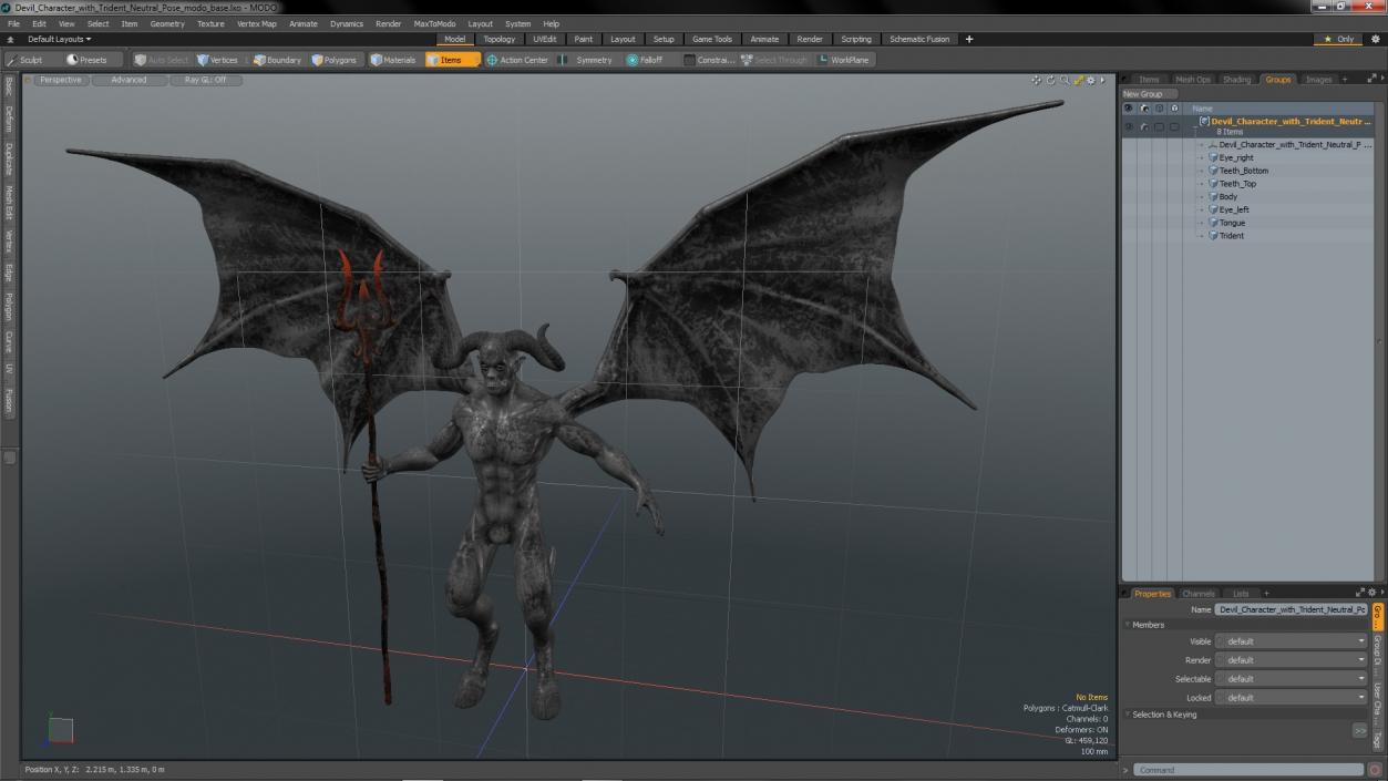 3D Devil Character with Trident Neutral Pose