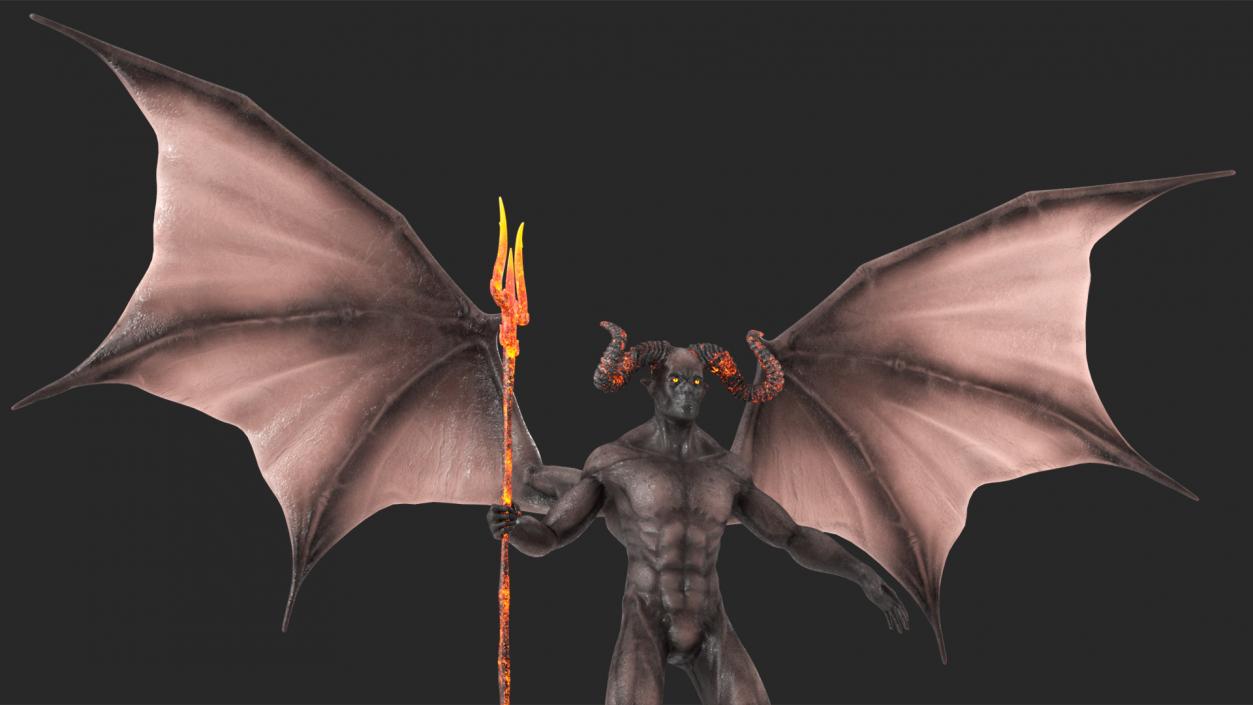 3D Devil Character with Trident Neutral Pose