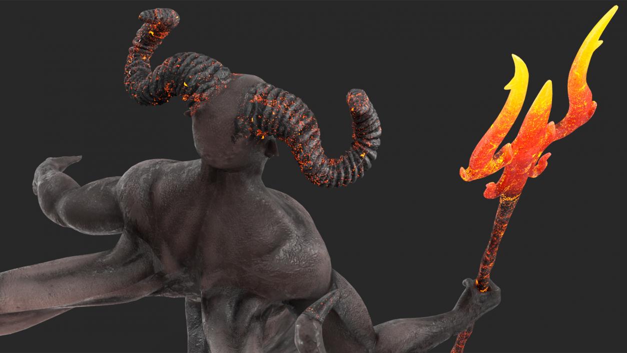 3D Devil Character with Trident Neutral Pose