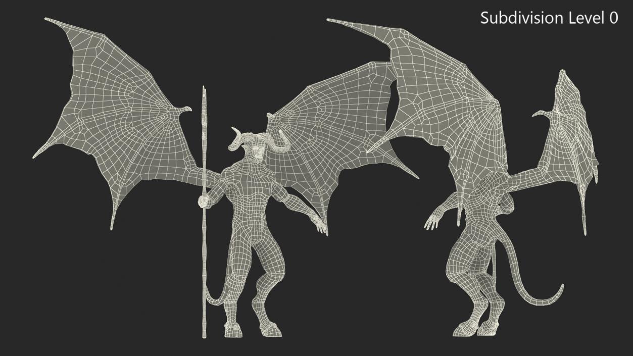 3D Devil Character with Trident Neutral Pose