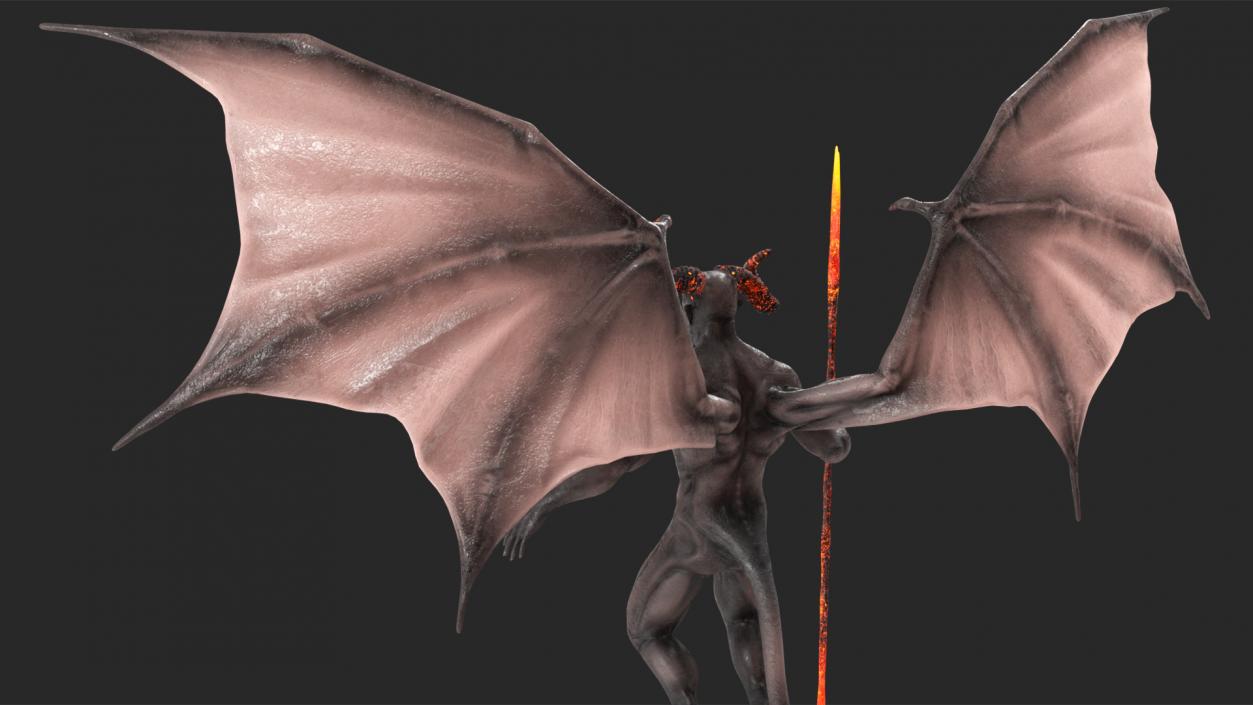 3D Devil Character with Trident Neutral Pose