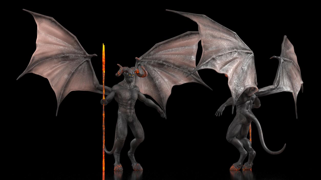 3D Devil Character with Trident Neutral Pose