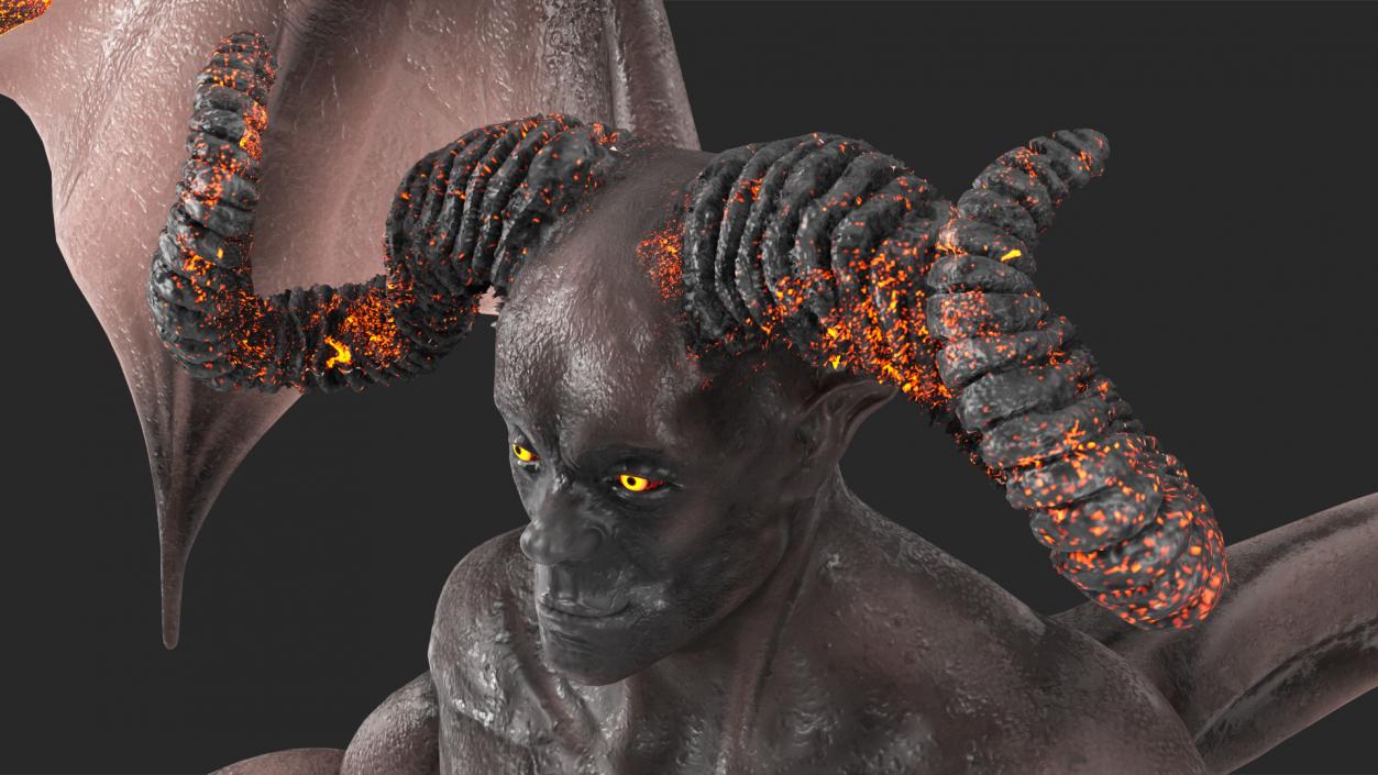 3D Devil Character with Trident Neutral Pose