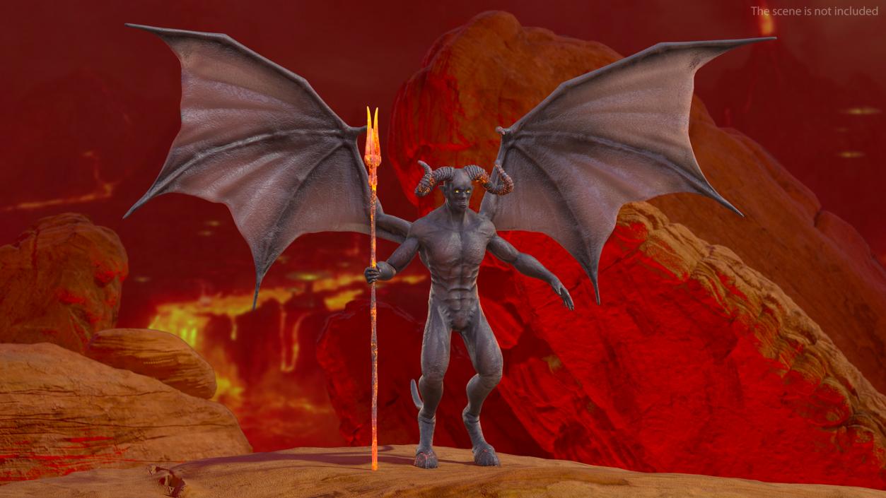 3D Devil Character with Trident Neutral Pose