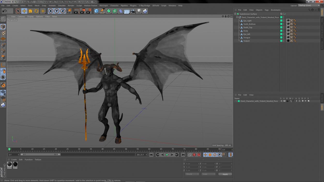 3D Devil Character with Trident Neutral Pose