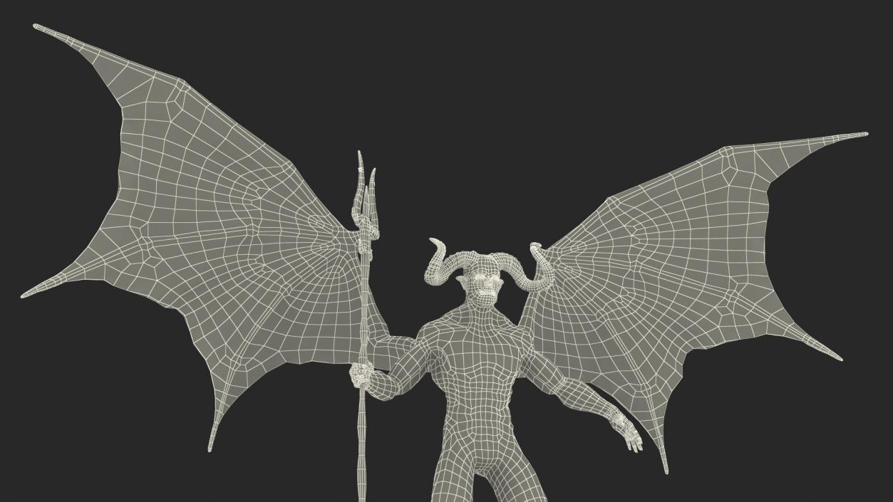 3D Devil Character with Trident Neutral Pose