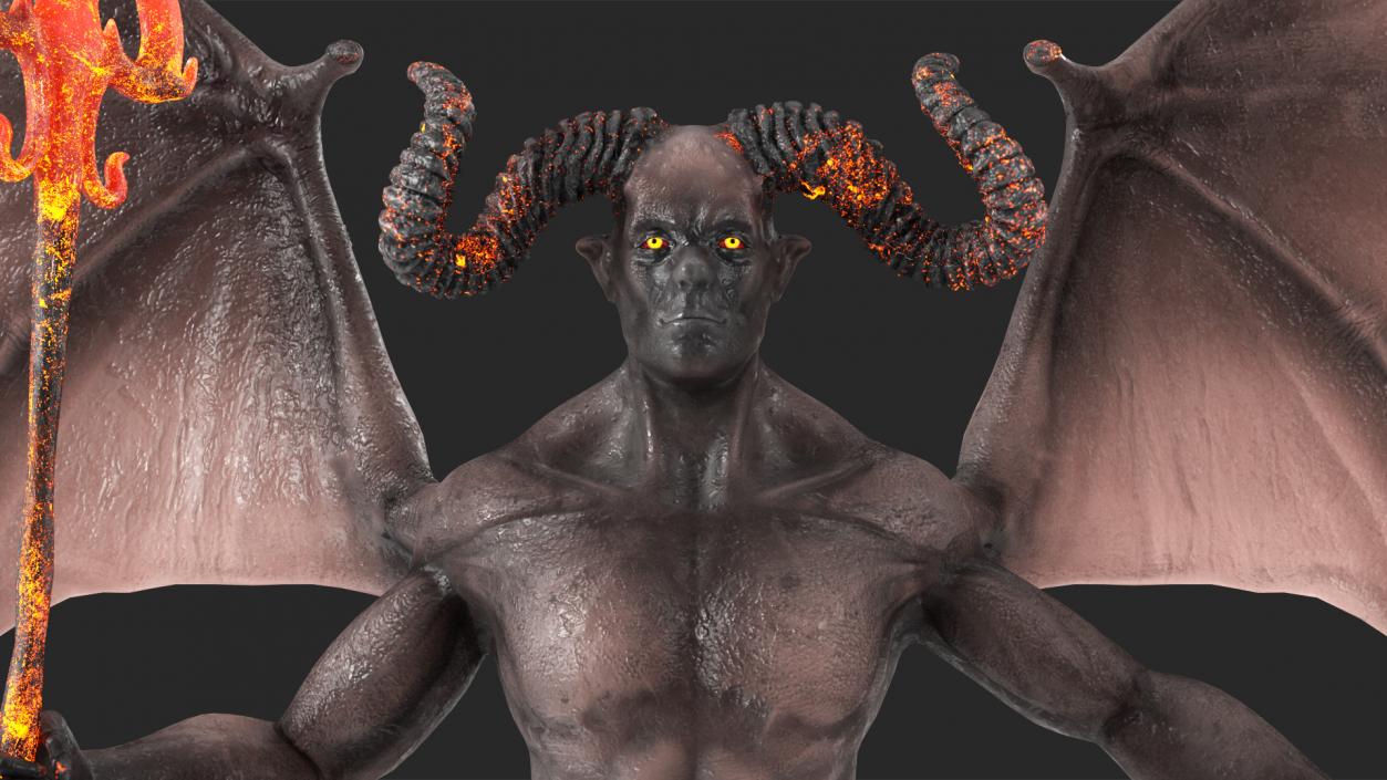 3D Devil Character with Trident Neutral Pose