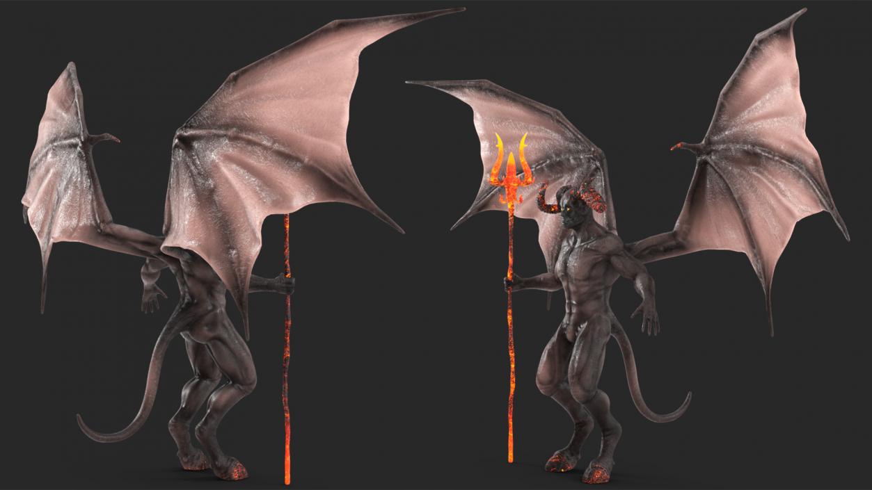 3D Devil Character with Trident Neutral Pose