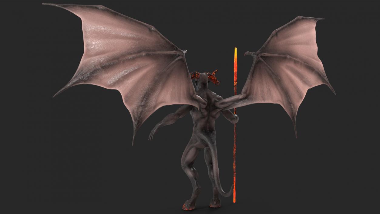 3D Devil Character with Trident Neutral Pose