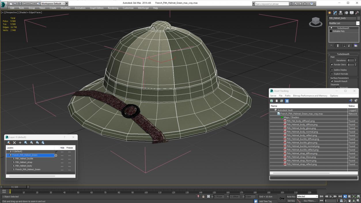 French Pith Helmet Green 3D model