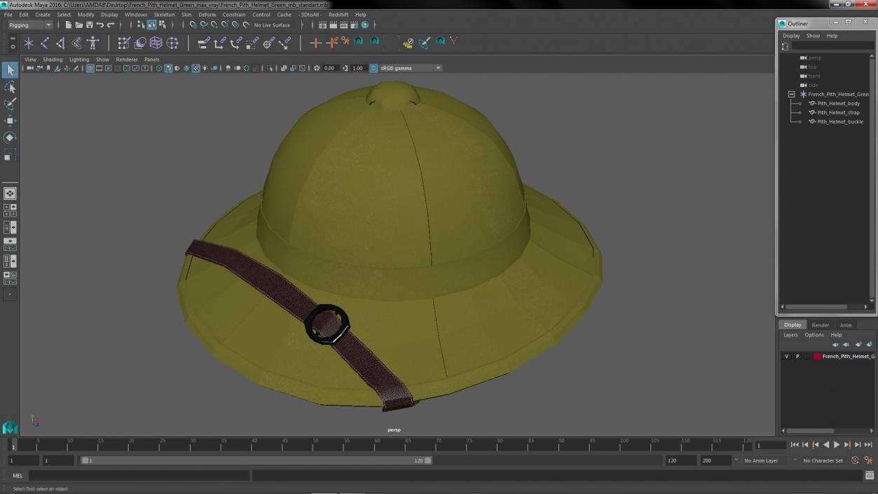 French Pith Helmet Green 3D model