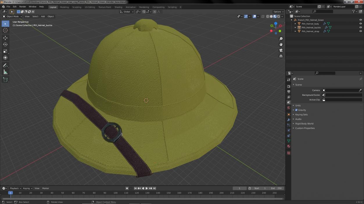 French Pith Helmet Green 3D model