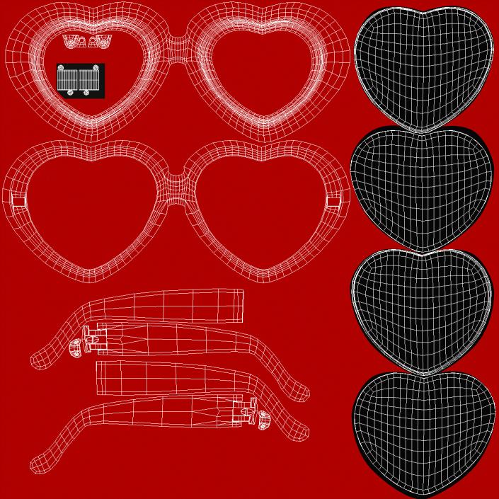 Heart Shaped Sunglasses Red 3D