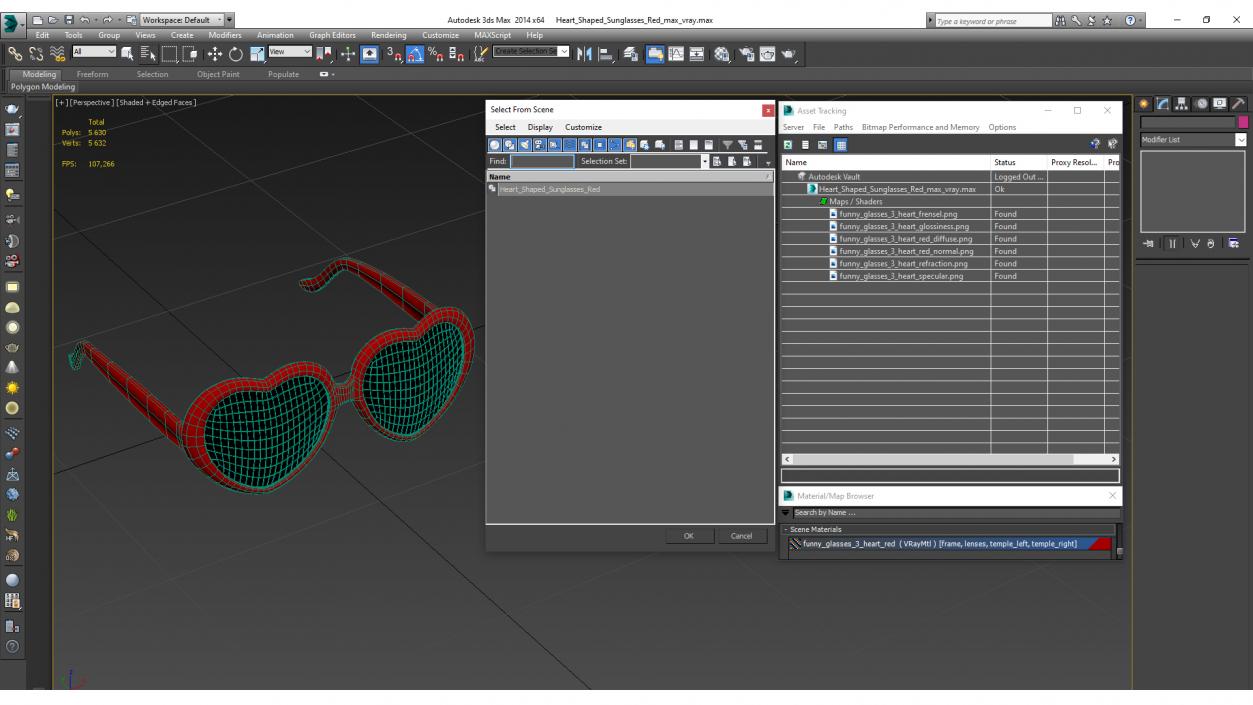 Heart Shaped Sunglasses Red 3D