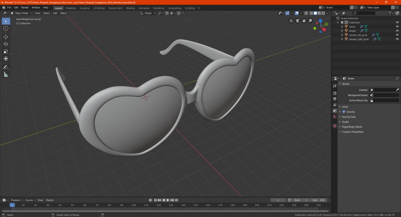 Heart Shaped Sunglasses Red 3D