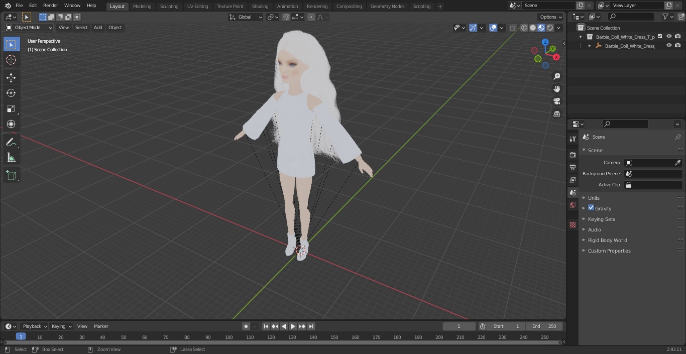 3D model Barbie Doll White Dress T-pose