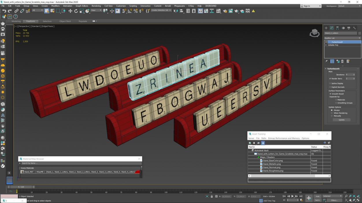 3D Stand with Letters for Game Scrabble