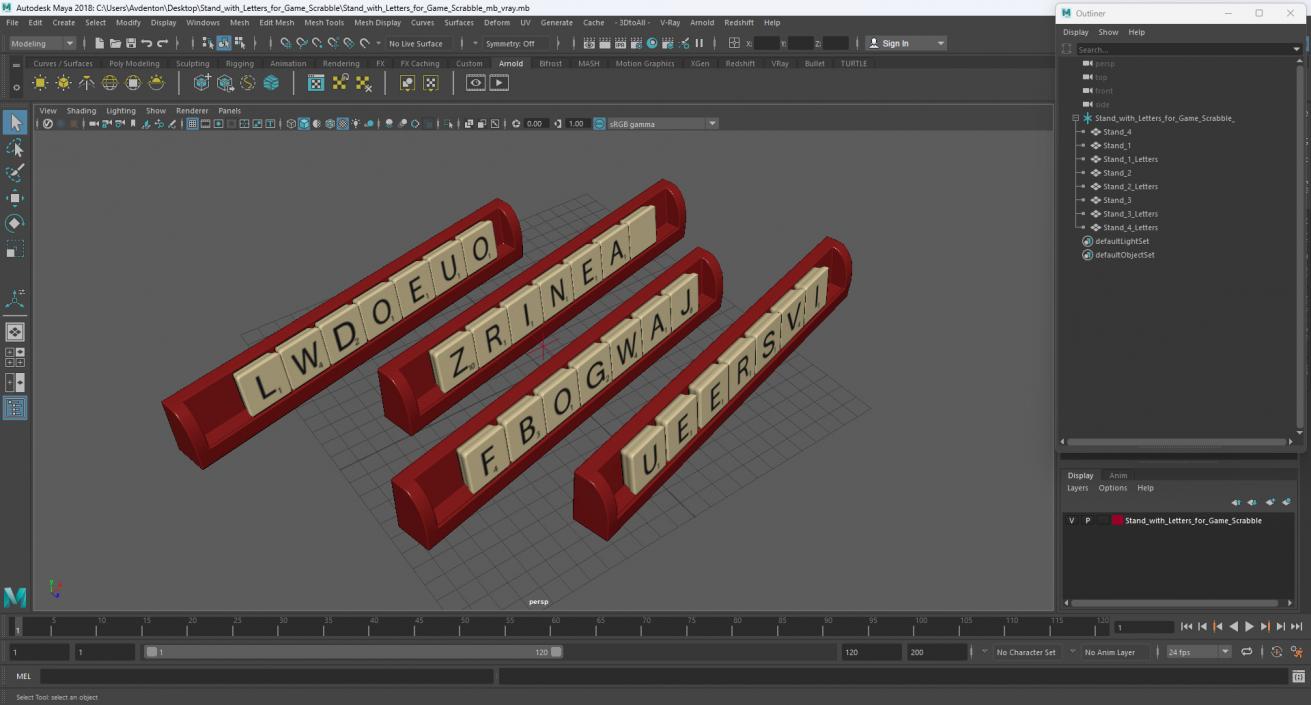 3D Stand with Letters for Game Scrabble