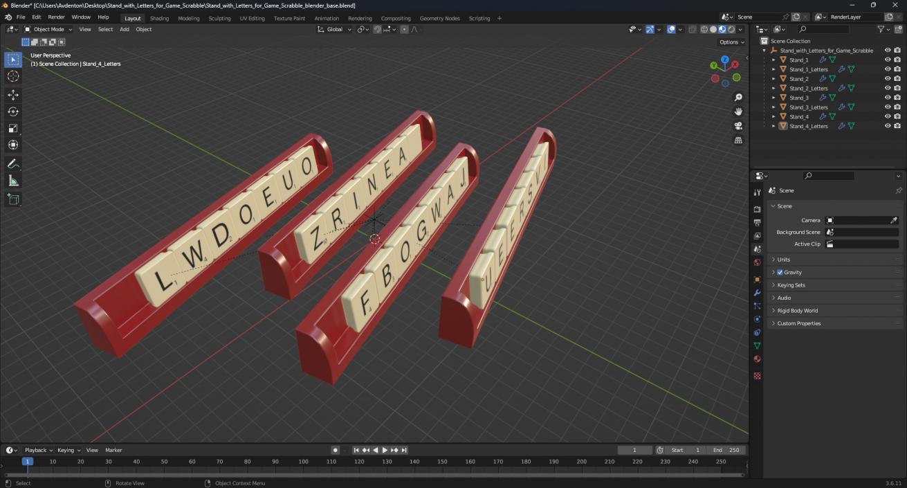 3D Stand with Letters for Game Scrabble