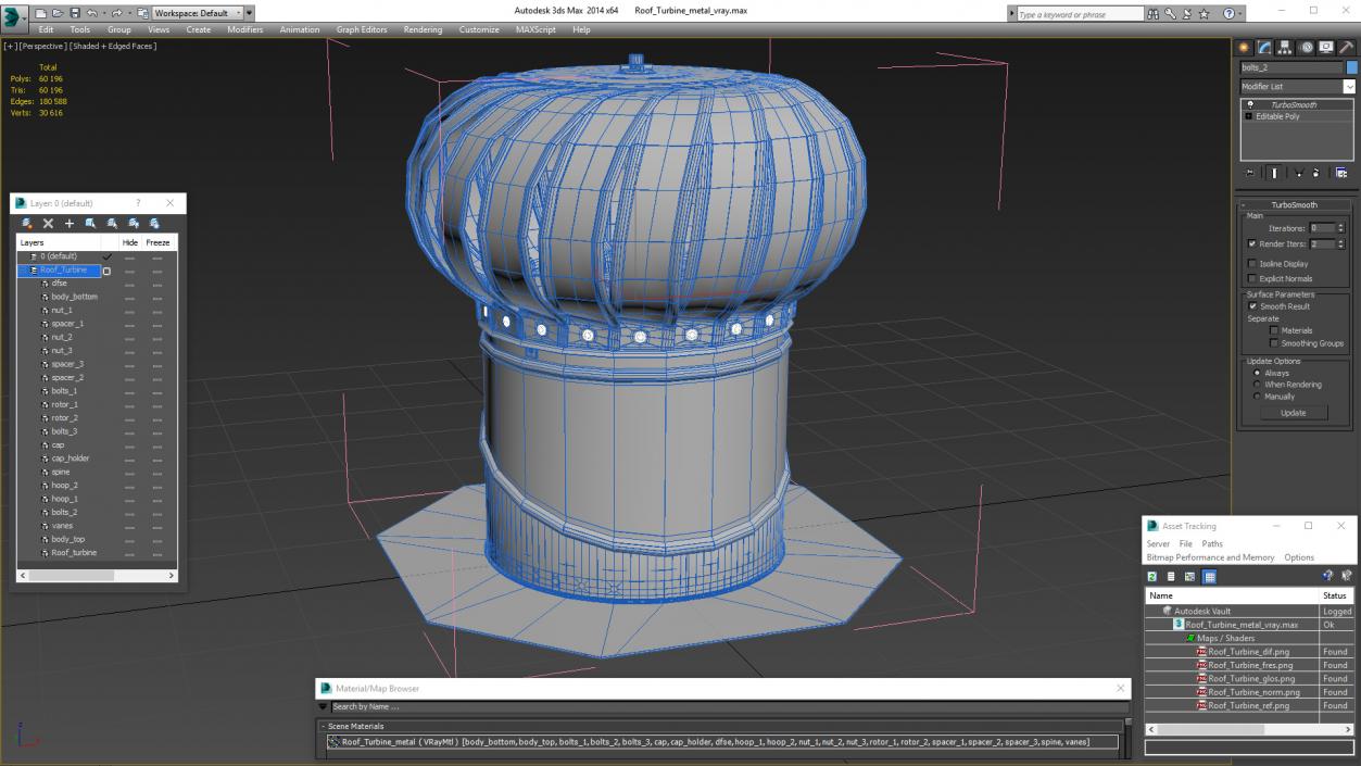 Galvanized Steel Internally Braced Roof Turbine Vent 3D